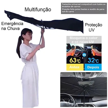 Guarda-Sol Para-Brisa de Carro Multifuncional Dobrável com Proteção Solar UV