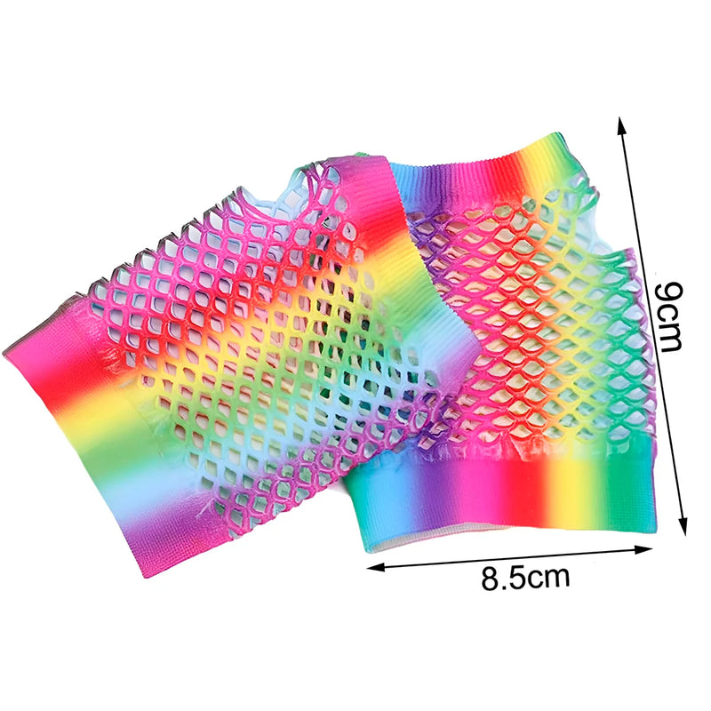 Luva Arrastão Curta sem Dedos Colorida Fantasia Festa