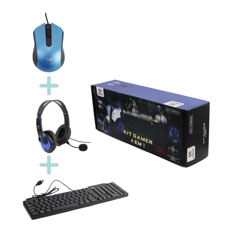 Kit Gamer 4 em 1 Teclado Mouse Fone Mousepad Mox MO-KM600 Azul