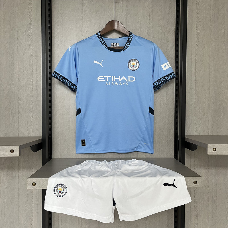 Kit Infantil Manchester City I 24/25 Unissex - Azul